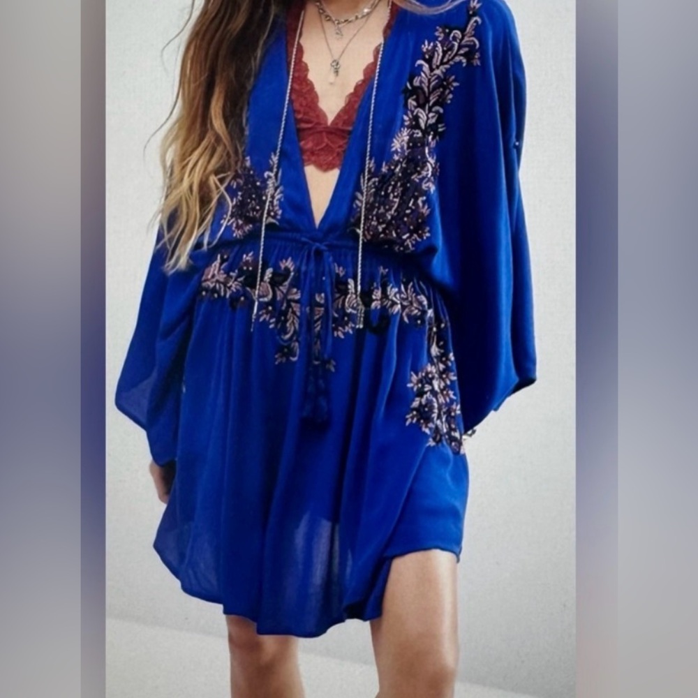Free People pineapple dress in blue combo